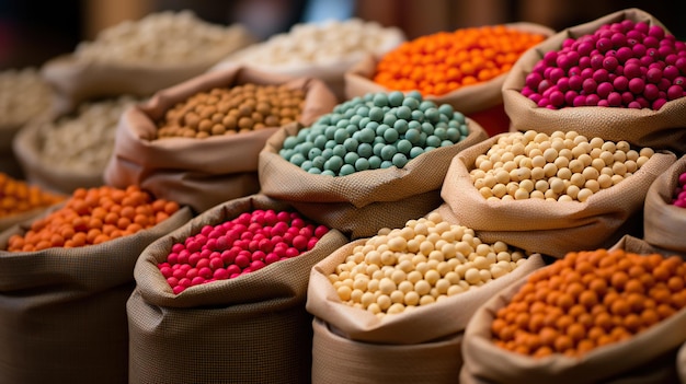 Bolsas a granel de legumbres en una tienda de alimentos naturales IA generativa