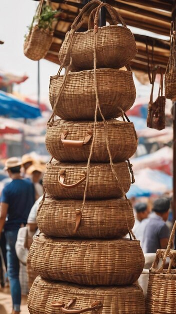 Bolsas de mimbre en la feria