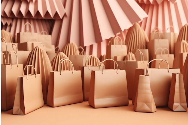 Bolsas de papel 3d Concepto de compras en línea