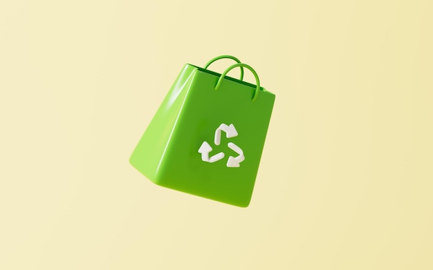 Bolsas de papel Kraft con logotipo reciclable concepto de protección ambiental renderización en 3D