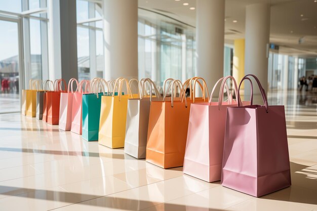 bolsas de papel multicolores en un centro comercial