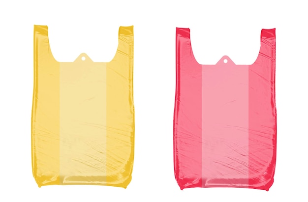 bolsas de plástico amarillas y rojas aisladas sobre un fondo blanco