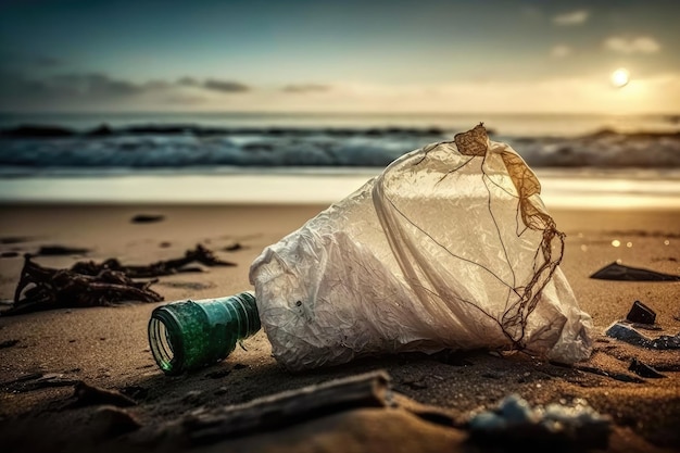 Bolsas de plástico y botellas arrastradas a tierra contaminan playa prístina