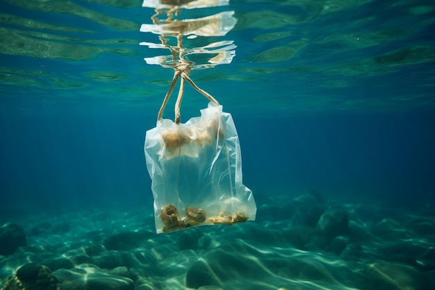 Bolsas de plástico a la deriva en el océano