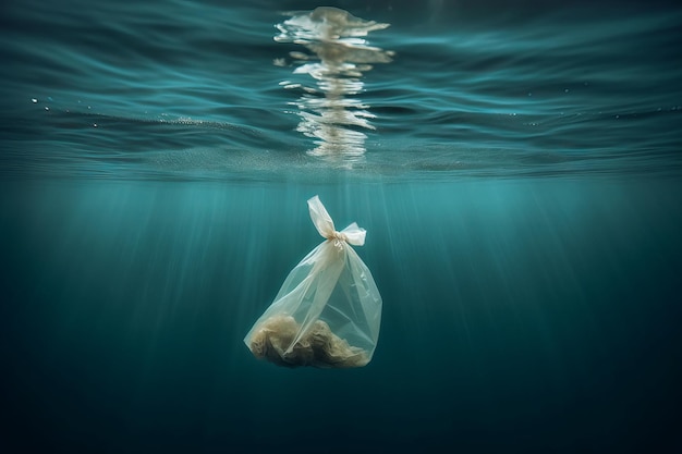 Bolsas de plástico flotando en el mar el problema de la contaminación y los océanos sucios IA generativa