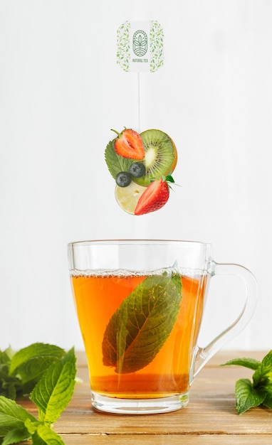 Foto bolsas de té en el estudio