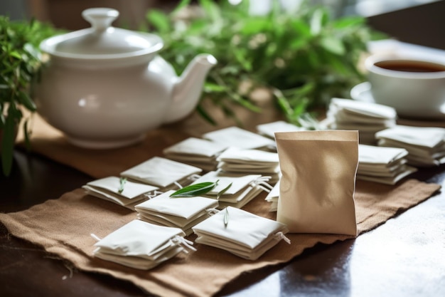 Bolsitas de té orgánicas respetuosas con el intestino sobre una mesa