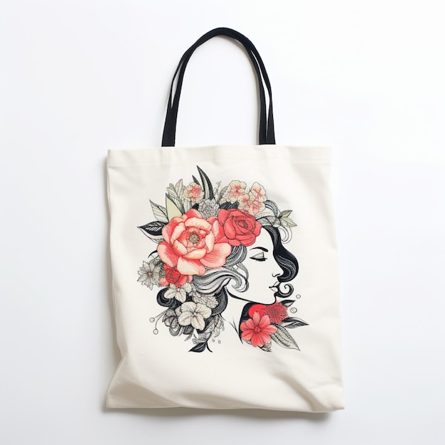 Bolso branco com flores.