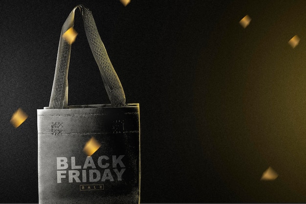 Bolso de compras negro con texto de venta de Black Friday