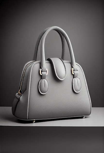 Bolso de cuero gris para mujer aislado sobre fondo gris Bolsos Accesorios de moda AI generado