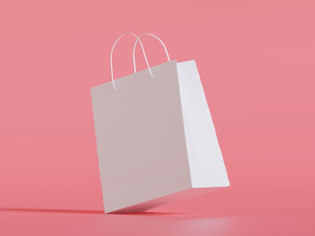 Bolso de compras vazio de cor cinza claro em fundo rosa