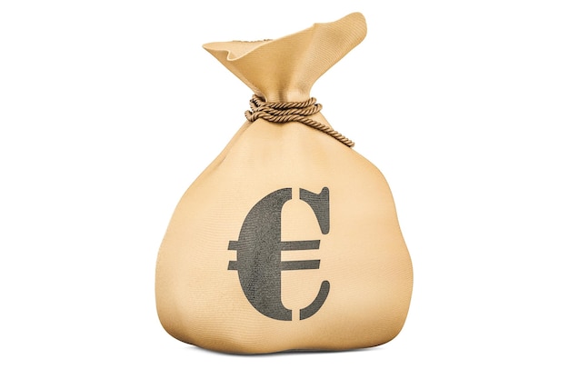 Bolso de dinheiro com renderização 3D do euro