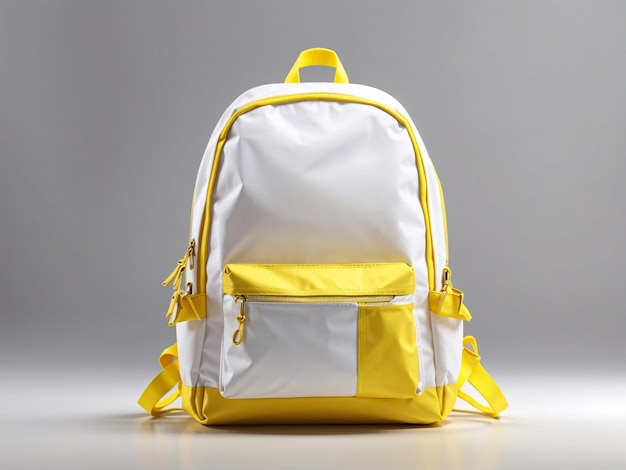 Bolso de escola amarelo branco Fundo azul