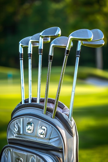 Foto bolso de golfe organizado com tacos destacando o arranjo do equipamento conceito esportivo das olimpíadas de verão