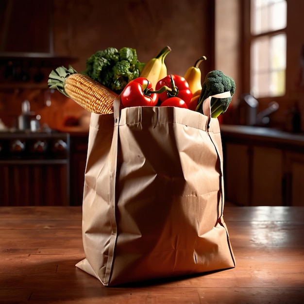 Foto bolso de mercearia cheio de vários tipos diferentes de alimentos