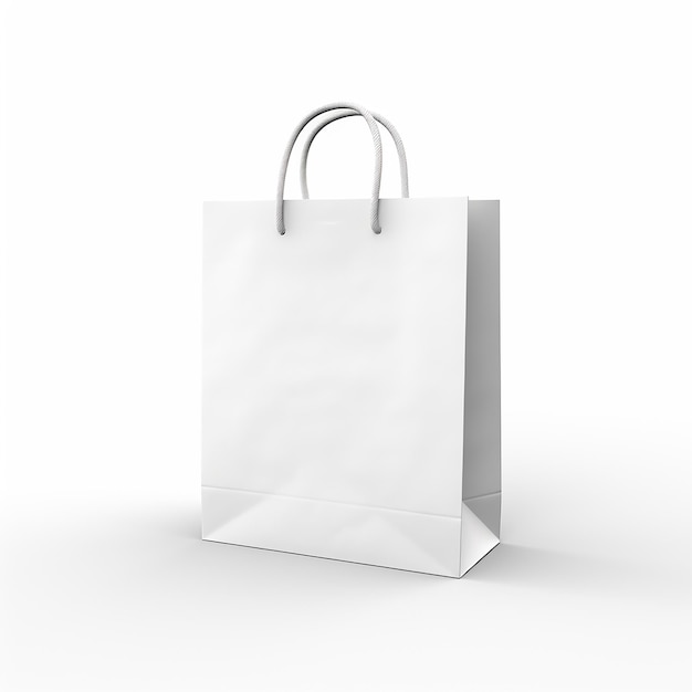 Bolso de papel branco limpo em fundo branco isolado