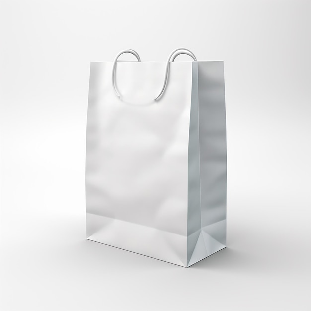 Bolso de papel branco limpo em fundo branco isolado