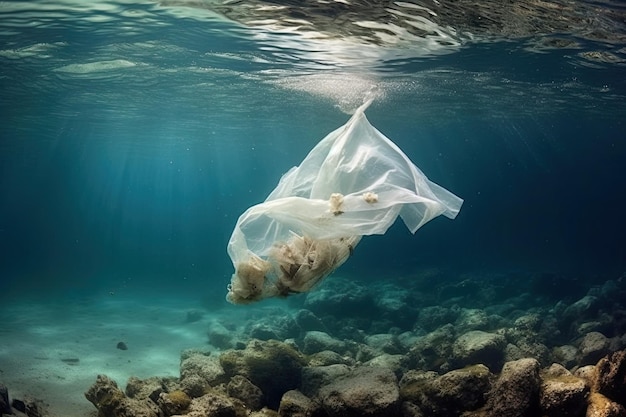 Bolso de plástico debaixo do mar Inteligência Artificial Geradora