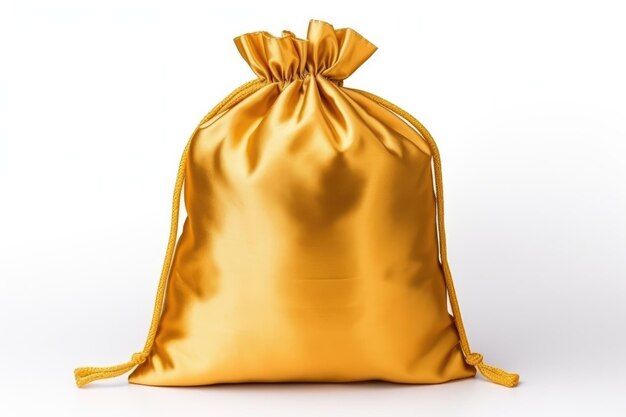 Foto bolso de satinado dourado em fundo branco em uma superfície branca ou transparente png fundo transparente