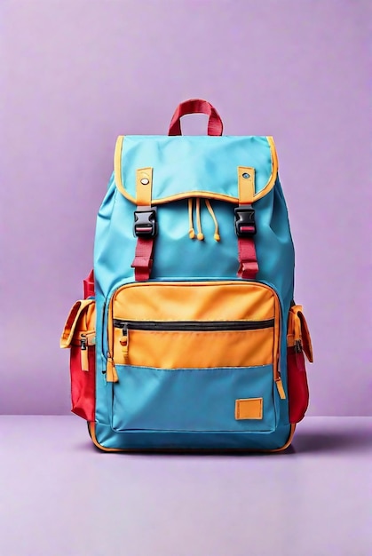 Un bolso escolar de colores moderno aislado en un fondo de colores para estudiantes