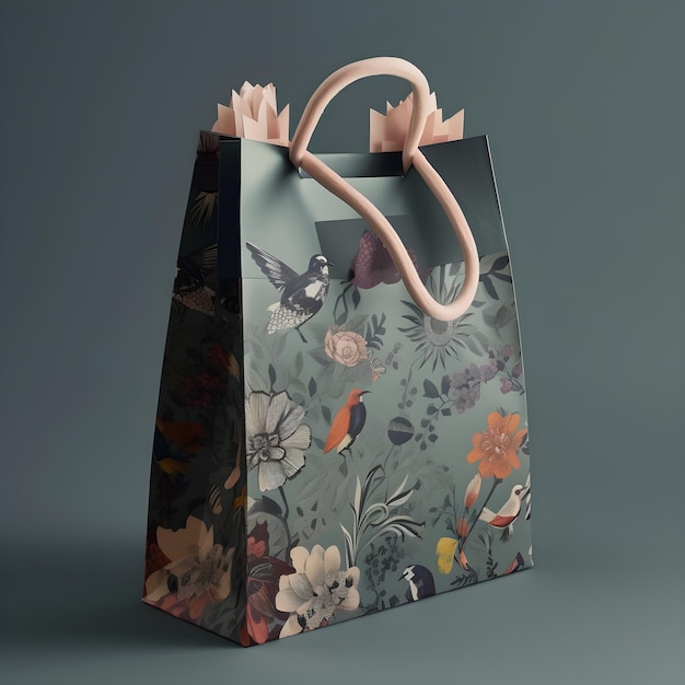 Un bolso con un estampado floral que dice "pájaros".