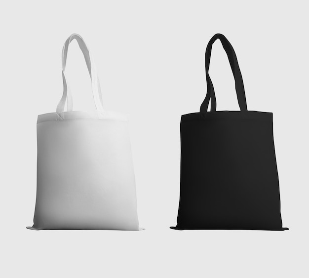 bolso de mano negro blanco ecobag con asa de compras aislado en el fondo