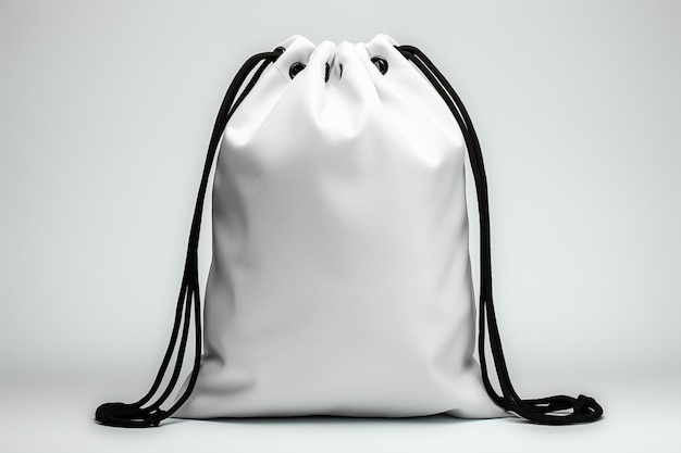 Bolso minimalista con cordón blanco en contraste adornado con un elegante cierre de cuerda negra