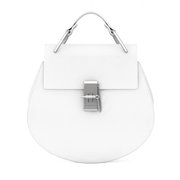 Bolso de mujer de cuero blanco de lujo sobre un fondo blanco. Representación 3D