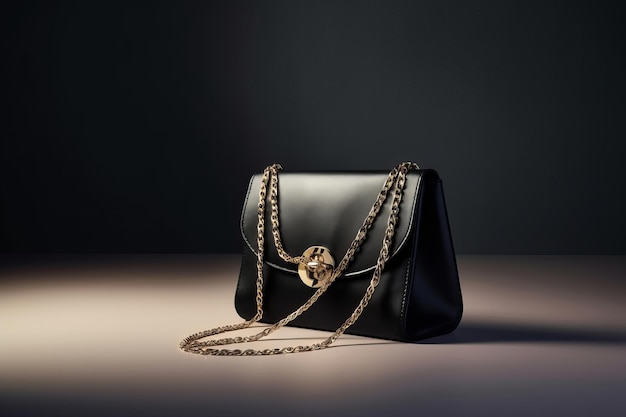 Bolso negro elegante pequeño para mujer con cadena Ilustración AI GenerativexA