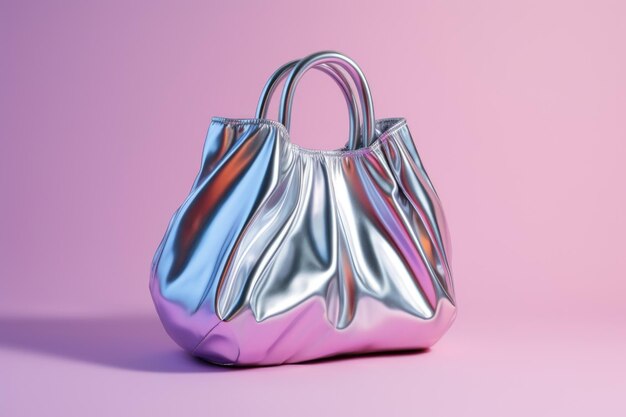 Bolso de plata metálica con fondo rosado