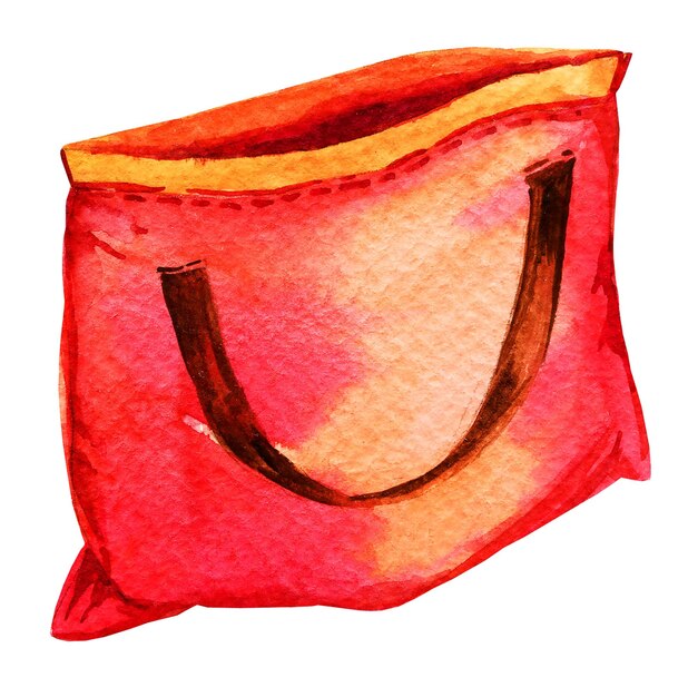 Bolso de playa rojo acuarela dibujado a mano ilustración boceto accesorio de verano