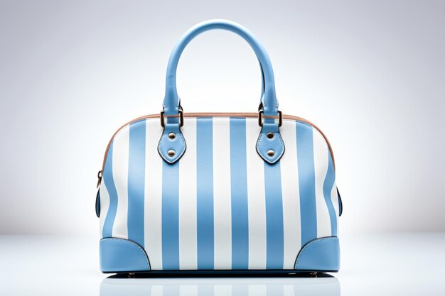 Foto un bolso de rayas azules y blancas en una superficie blanca