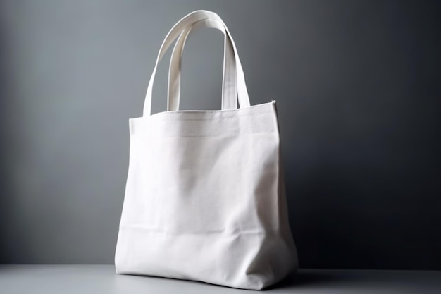 Bolso tote de lona de moda de color blanco ecológico sobre fondo de pared blanca Plantilla de maqueta Ai generativa