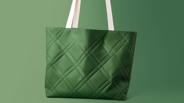 Un bolso verde con un asa blanca que dice 'Chanel'