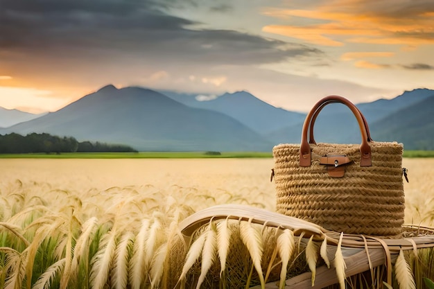 Bolso de yute femenino con fondo rústico creado con tecnología generativa Ai