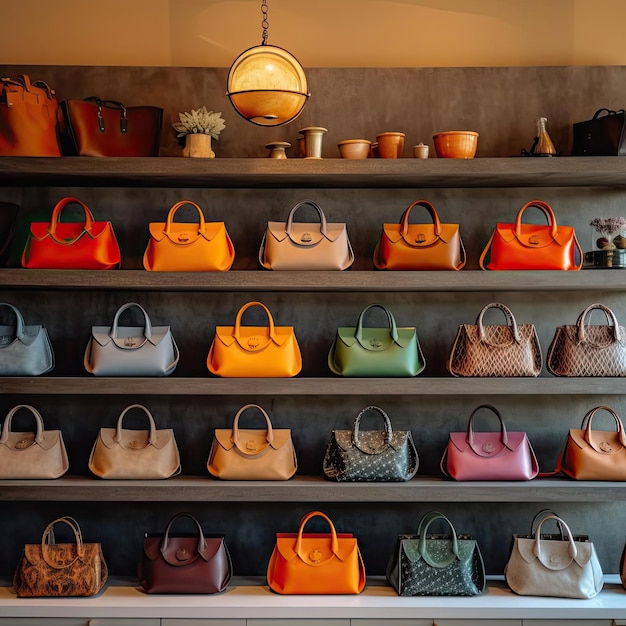 Bolsos coloridos en los estantes de la tienda