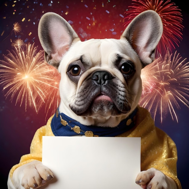 bom cão bom bulldog francês feliz ano novo mockup escrever o seu próprio texto desenhar o seu próprio logotipo mock up