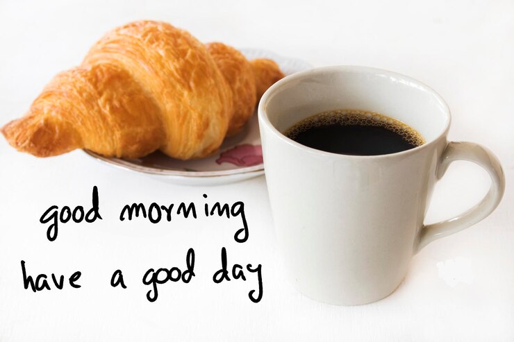 Foto bom dia tenha um cartão de mensagem de bom dia com padaria de café