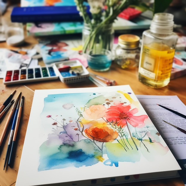 Bom, mas tudo bem. Uma foto de uma secretária com aquarela.