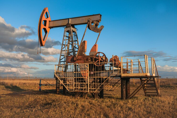 Bomba de aceite en los campos petrolíferos de la República de Bashkortostán, Rusia.