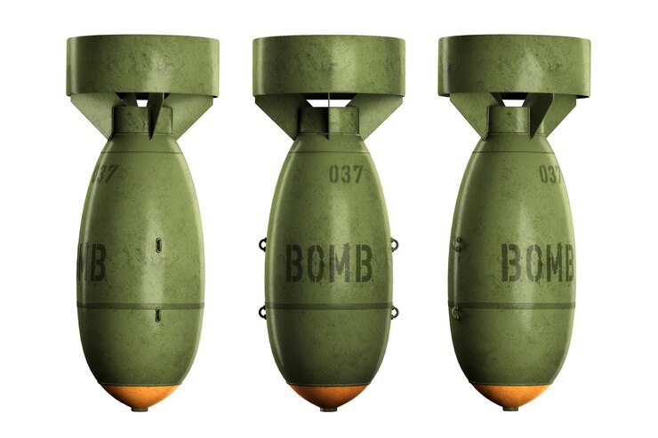 Foto bomba aérea isolada em fundo branco conceito guerra matança conflito política bombardeio copiar espaço