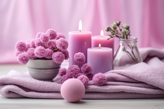 Bomba de banho de spa de lavanda rosa closeup Generative ai