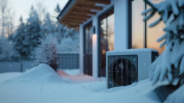 Bomba de calor de fonte de ar resiliente coberta de neve que fornece energia sustentável no inverno desafiador C