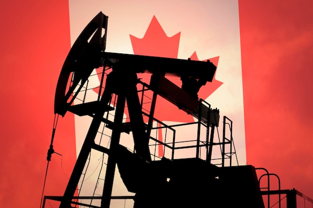 Bomba de óleo no fundo da bandeira do Canadá