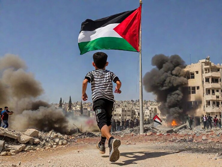 bombardear Palestina y correr un niño con su bandera nacional
