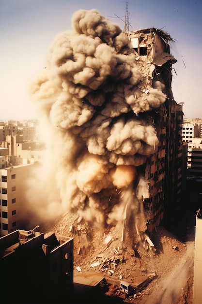 Bombardierte zerstörte Gebäude mit Trümmern im Konflikt Gaza Palästina Israel oder Russland Kriegsvernichtung