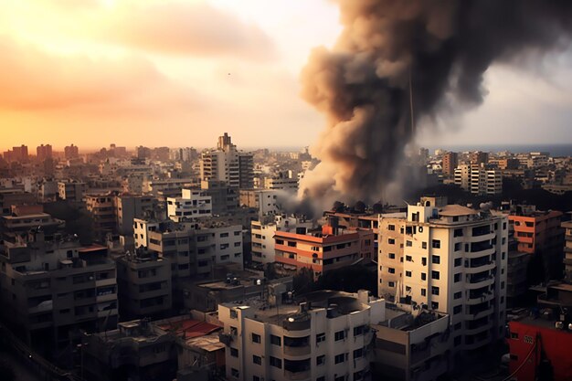 Bombardierte zerstörte Gebäude mit Trümmern im Konflikt Gaza Palästina Israel oder Russland Kriegsvernichtung