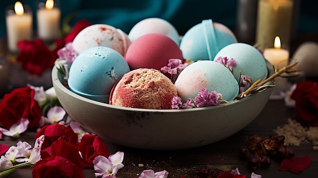 bombas de baño de colores en la composición del spa