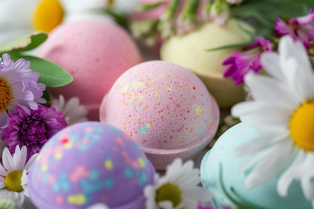 Bombas de baño hechas a mano y flores vibrantes