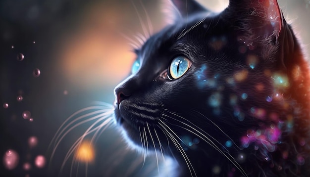 Bombay Cat Plano Médio Branco Rosa Azul Fantasia Mágica Bokeh Generativa IA